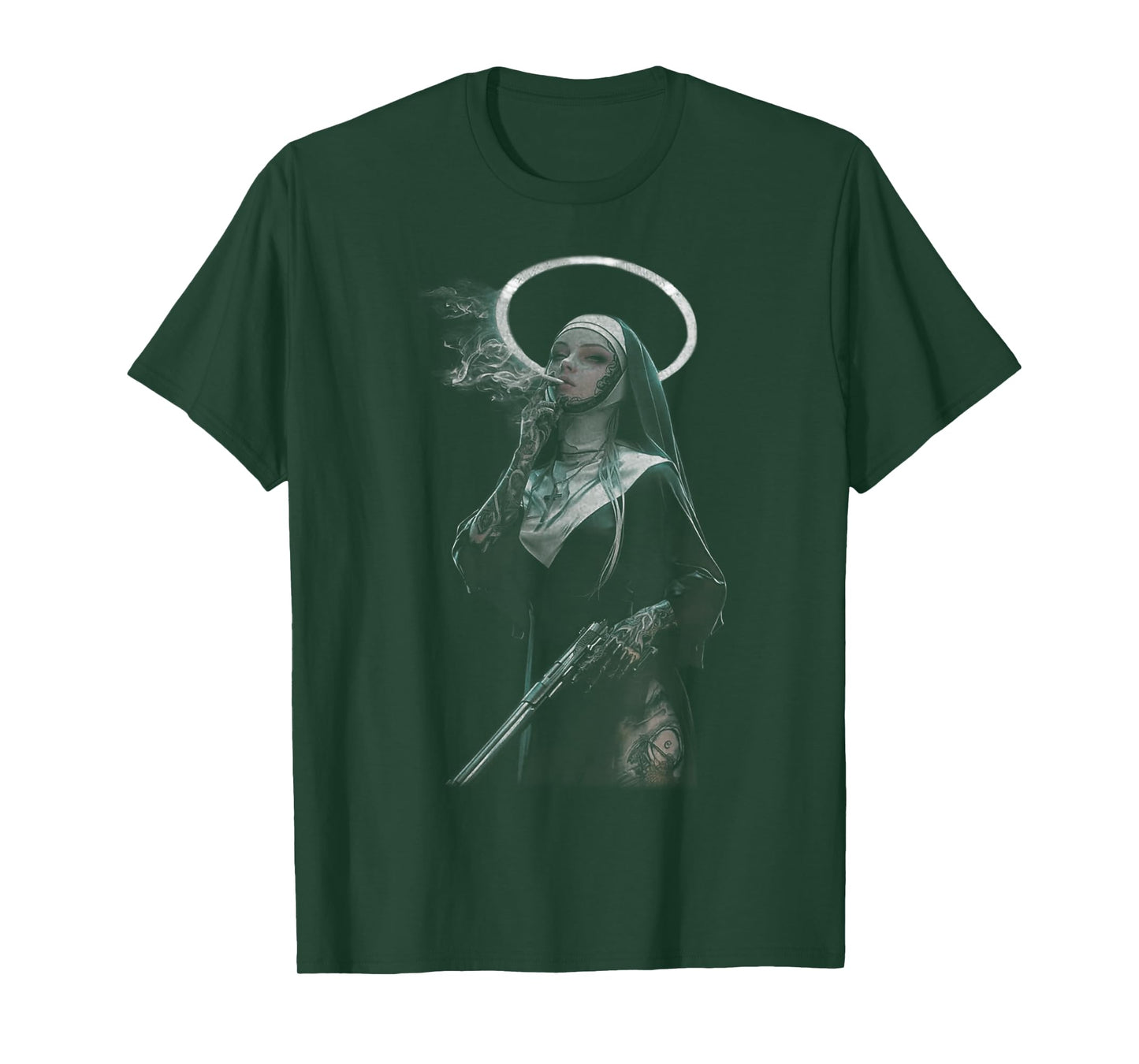 Peachbruh Vintage Cool Smoking Nun Art Dark Style T-Shirt