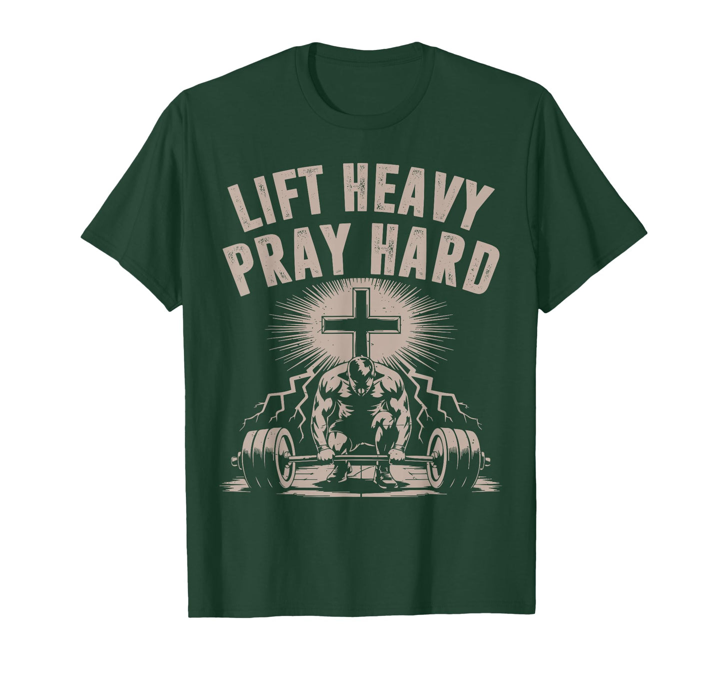 Men's Lift Heavy Pray Hard Christian Workout Jesus Gym Funny T-Shirt