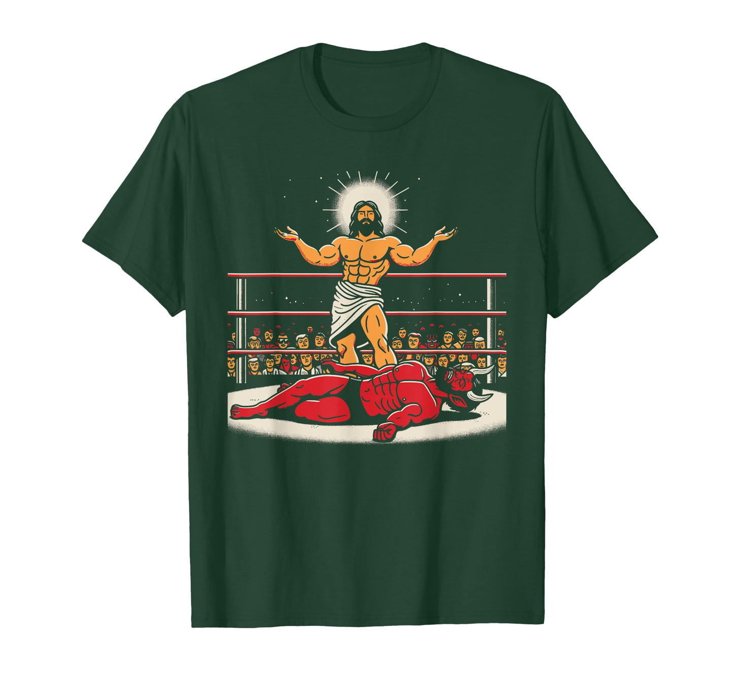Jesus Wrestling Satan Funny Christian Humor Joke T-Shirt