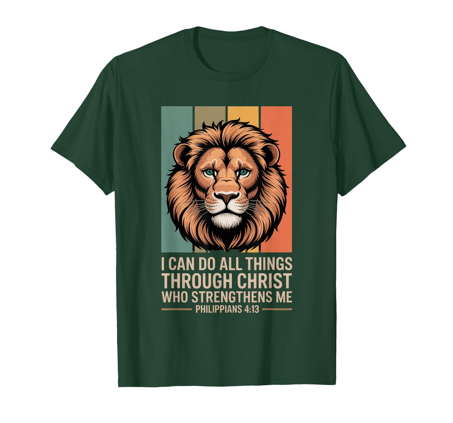 Christian Tshirt Philippians 4:13 Religious Lion Strengthens T-Shirt