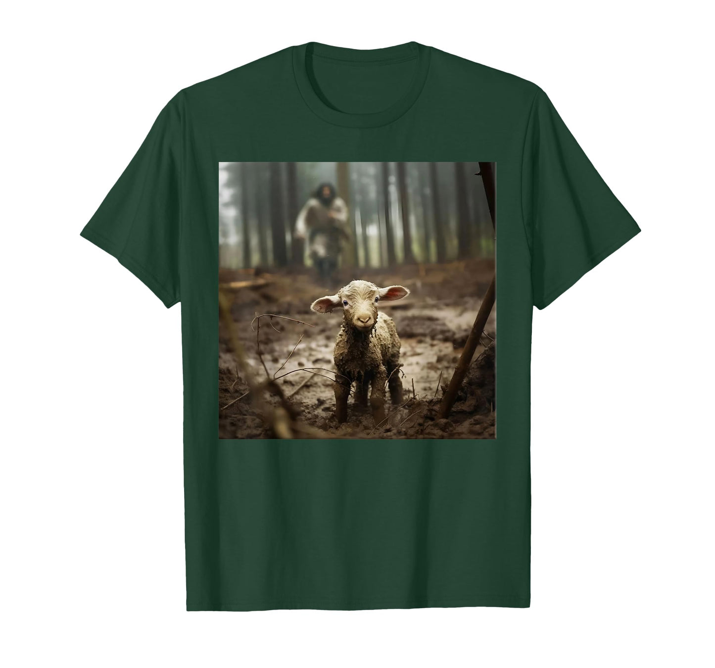 Jesus With The Sheep - Jesus Running After Lamb Art Religion T-Shirt