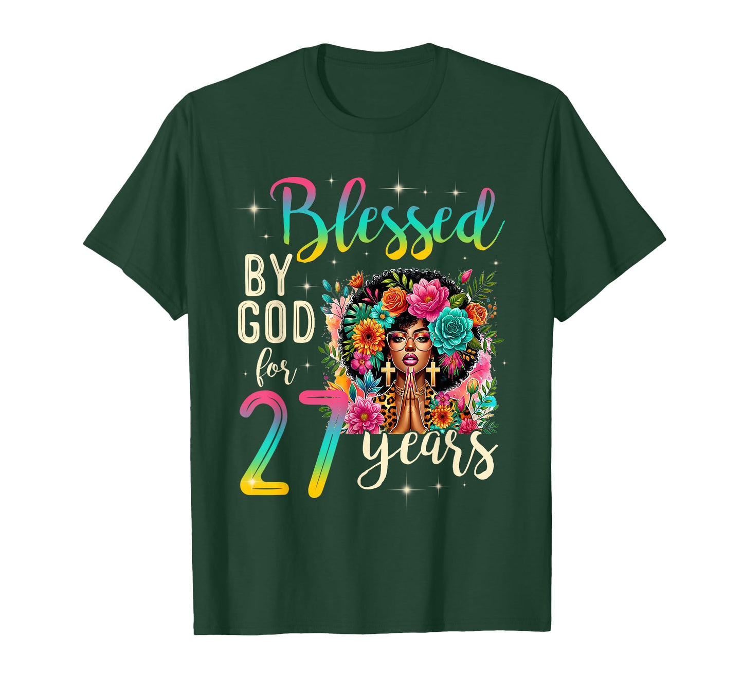 Black Girl Blessed by God for 27 Years Christian Birthday T-Shirt