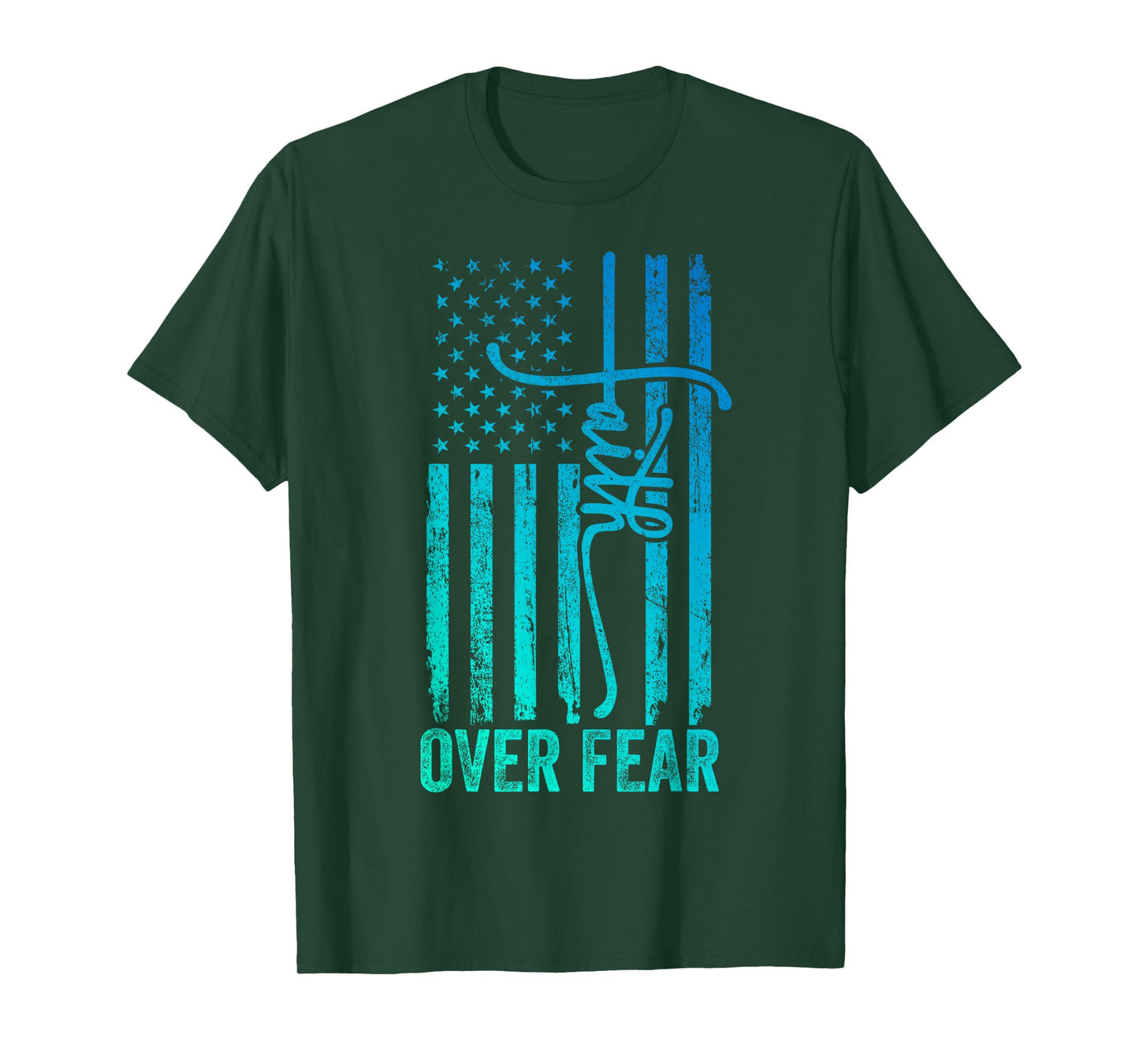 USA Flag Patriotic American Gift USA Faith Over Fear Prayer T-Shirt