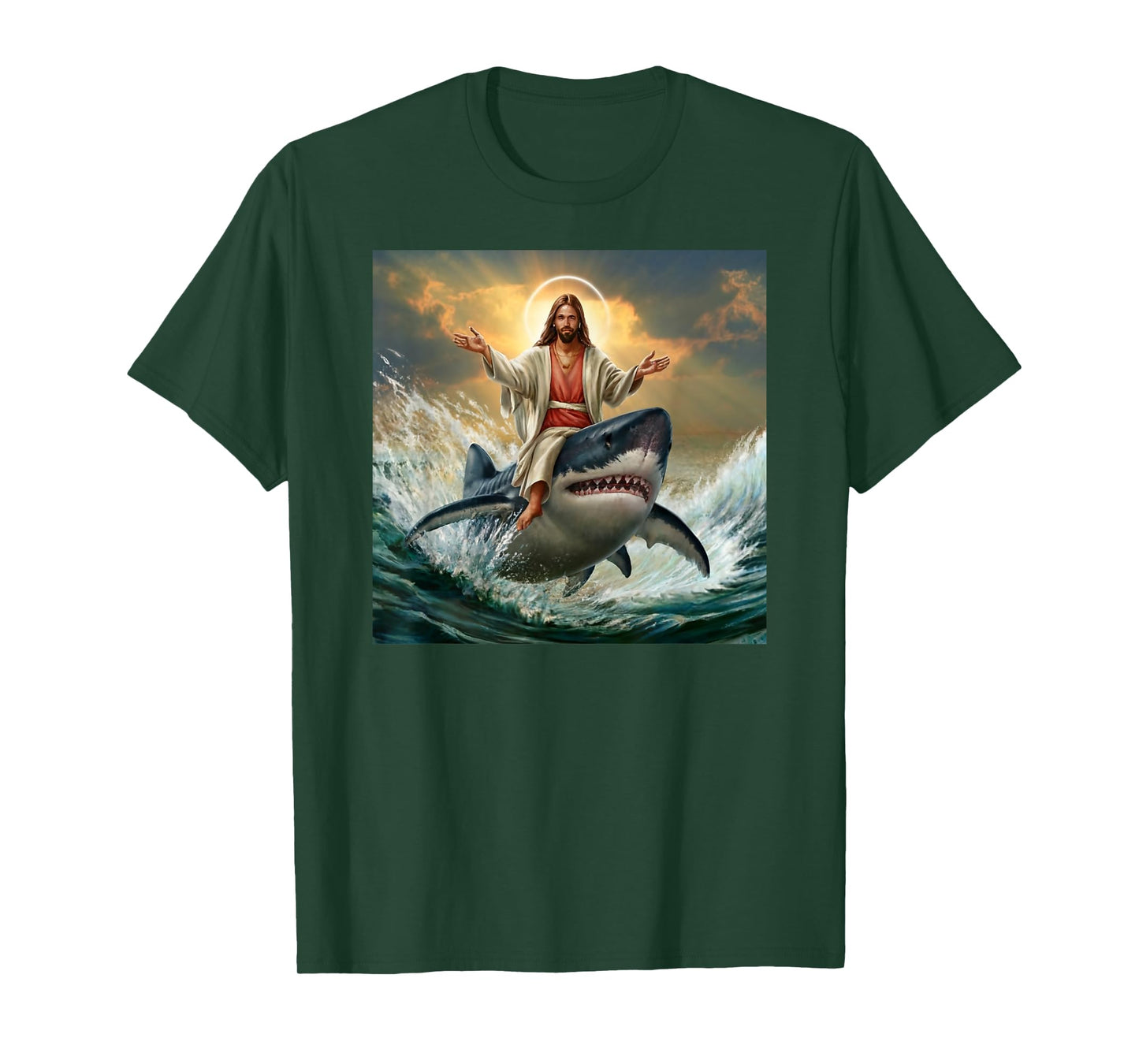 Christian Jesus Riding Shark Funny Shark Jesus Lover T-Shirt