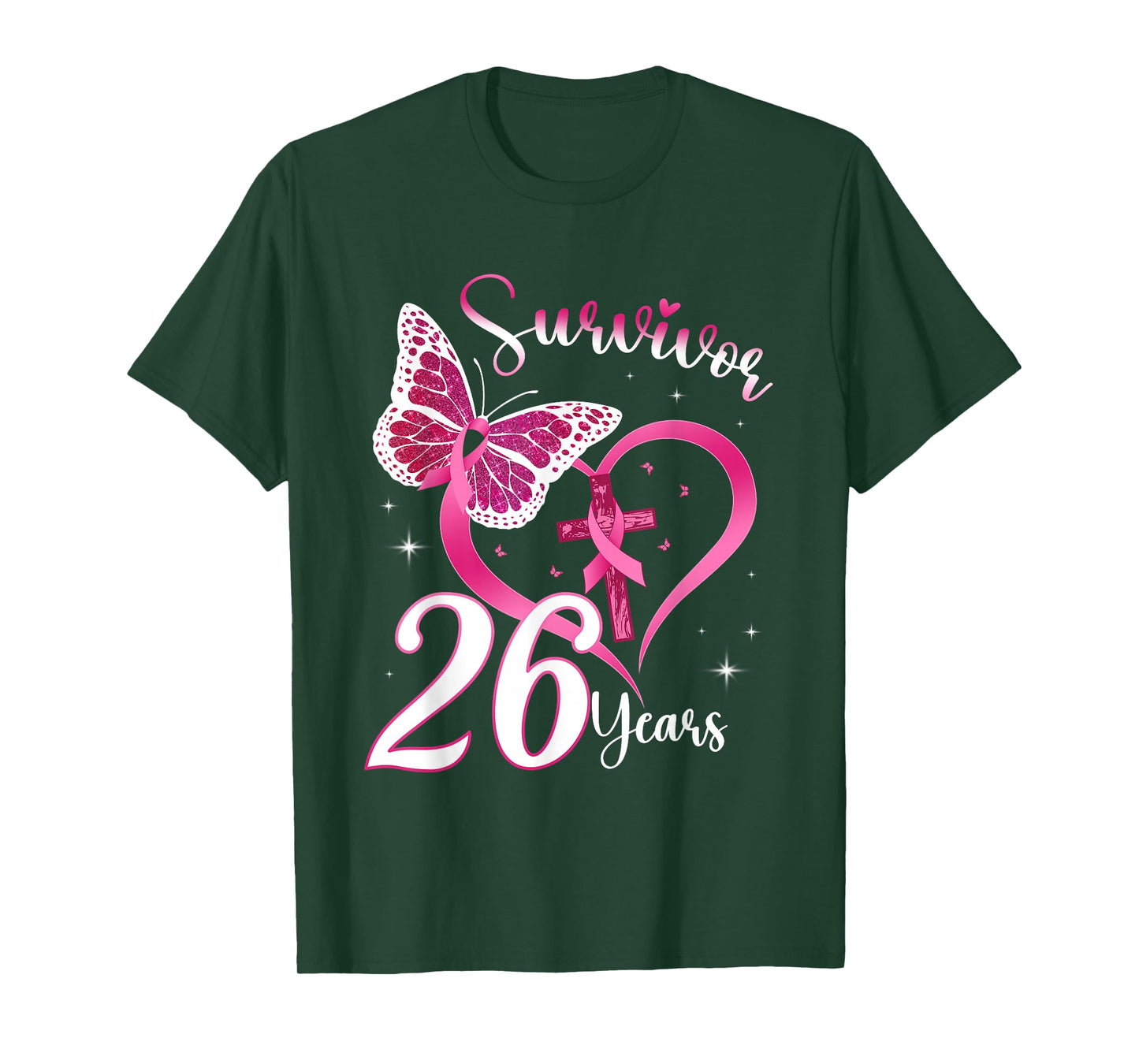 Breast Cancer Survivor Pink Ribbon Butterfly 26 Years Gift T-Shirt