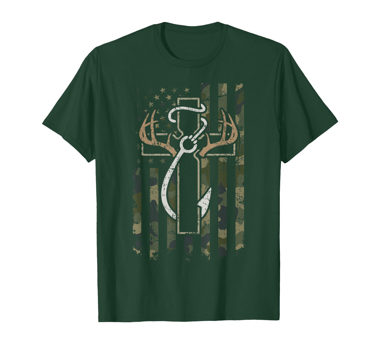 Hunting Fishing Faith - Christian Hunter Fisherman Camo USA T-Shirt