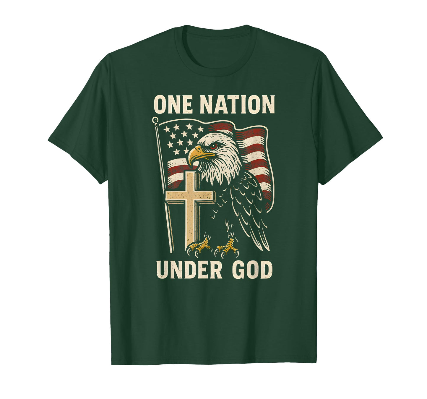 Patriotic One Nation Under God Vintage Mens Christian Faith T-Shirt
