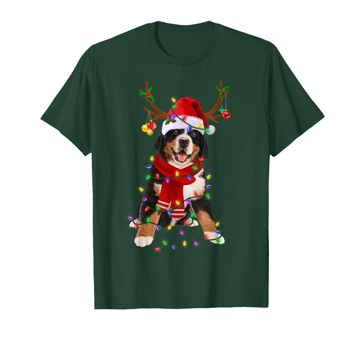 Bernese Mountain Christmas Lights Matching Family Dog Lover Men Women Kids T-Shirt