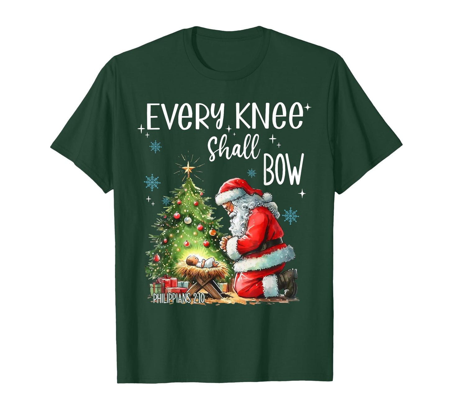 Every Knee Shall Bow Santa Claus Jesus Christian Christmas T-Shirt