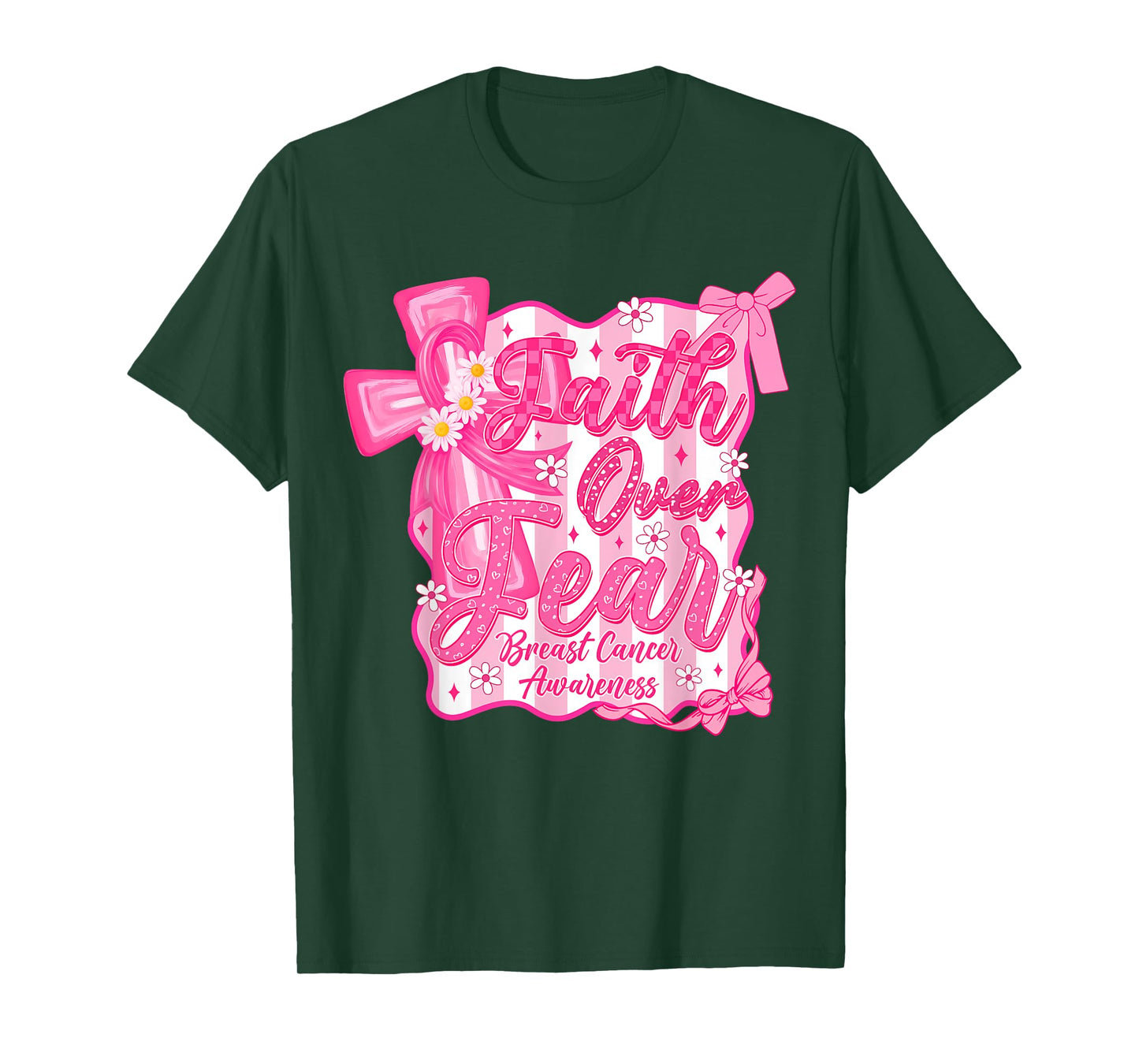 Faith Over Fear Cross Pink Ribbon Christian Breast Cancer T-Shirt