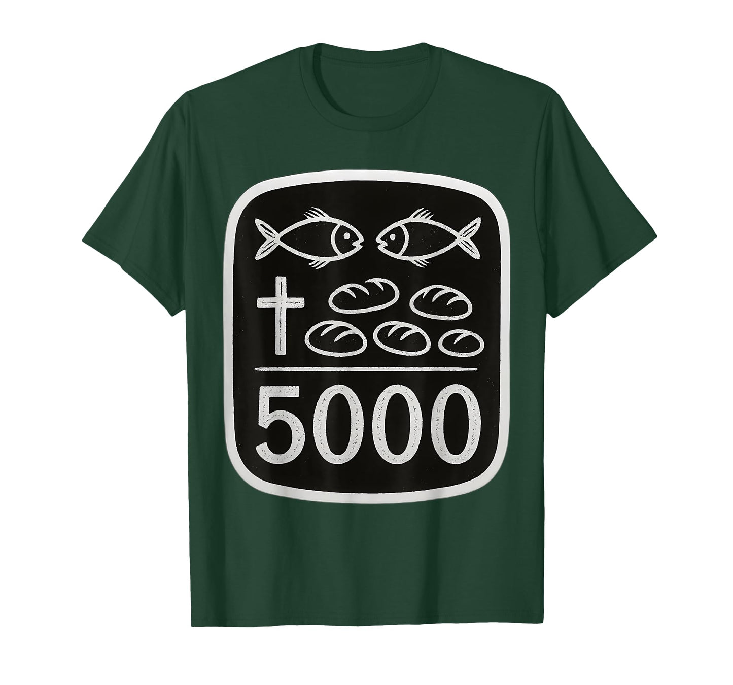 2 Fish 5 Breads Jesus Feeds 5000 Cross Christian Bible Verse T-Shirt