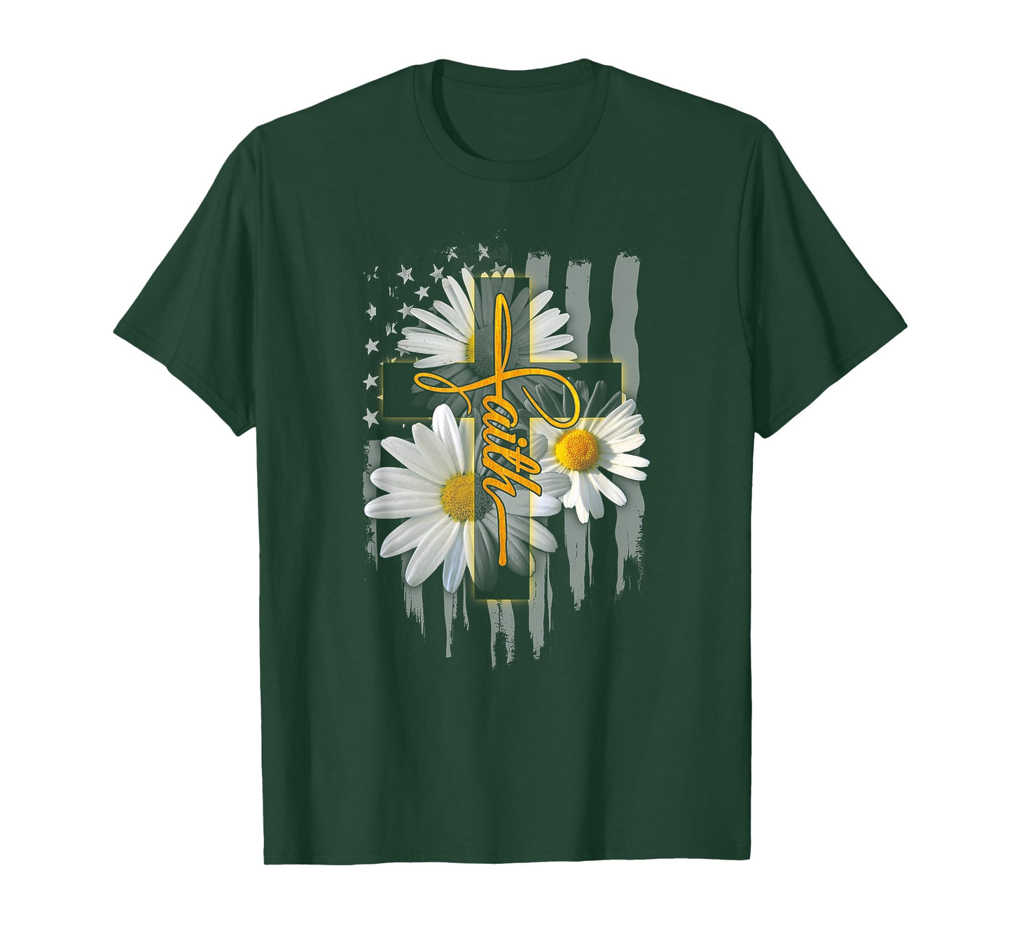 Faith Cross Casual Cross Daisy US Flag Floral T-Shirt