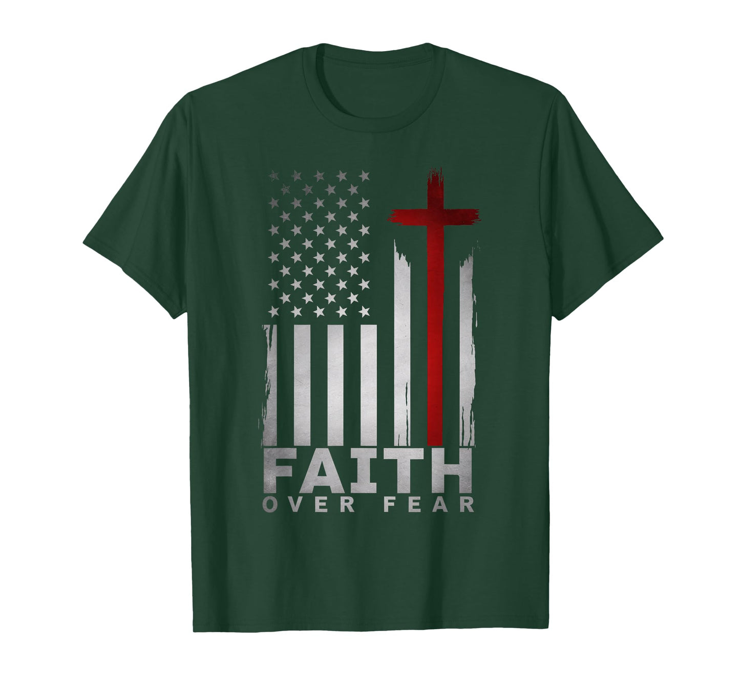 Patriotic Christian American USA Flag Cross Faith Over Fear T-Shirt