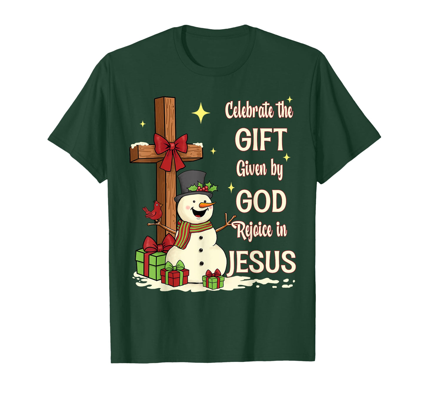 Celebrate Jesus Birth Christmas Snowman Christian Cross T-Shirt