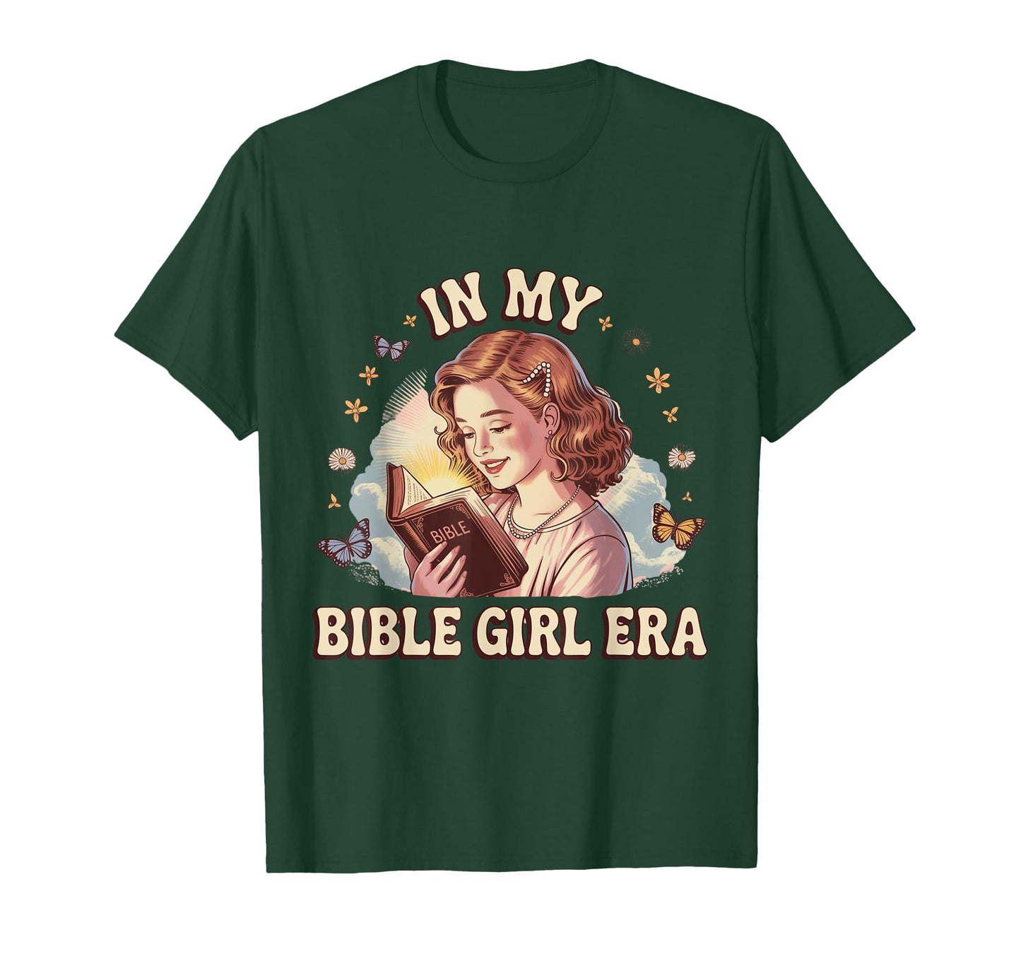 Bible Girl Era Retro Faith Butterfly Floral Aesthetic T-Shirt