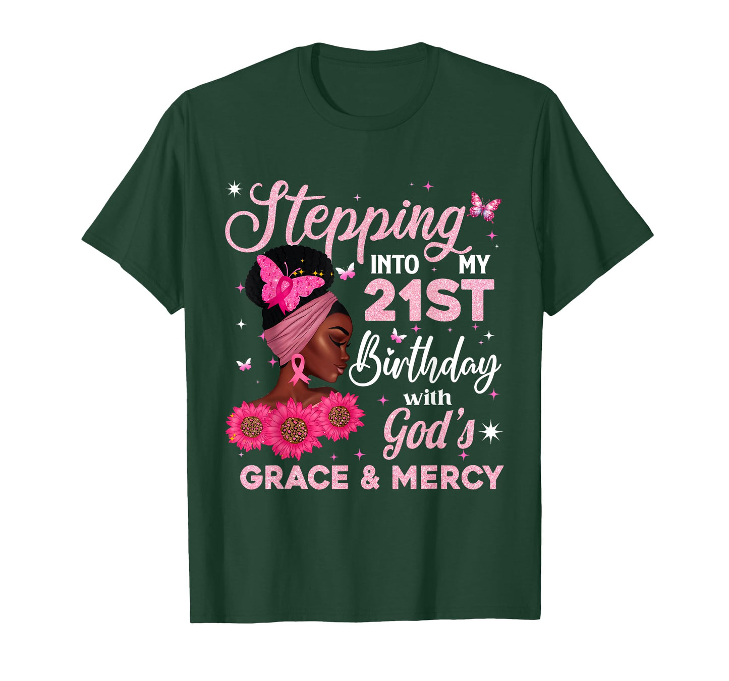 Retro 21st Bday Woman Breast Cancer Butterfly 21 Years Old T-Shirt