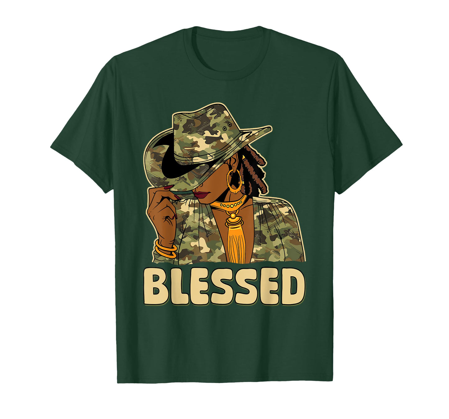 Blessed Black Cowgirl Western African Camo Christian Woman T-Shirt