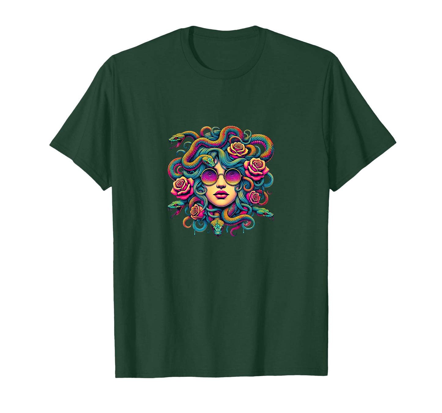 Greek Mythology Medusa Snakes Roses Retro Groovy T-Shirt