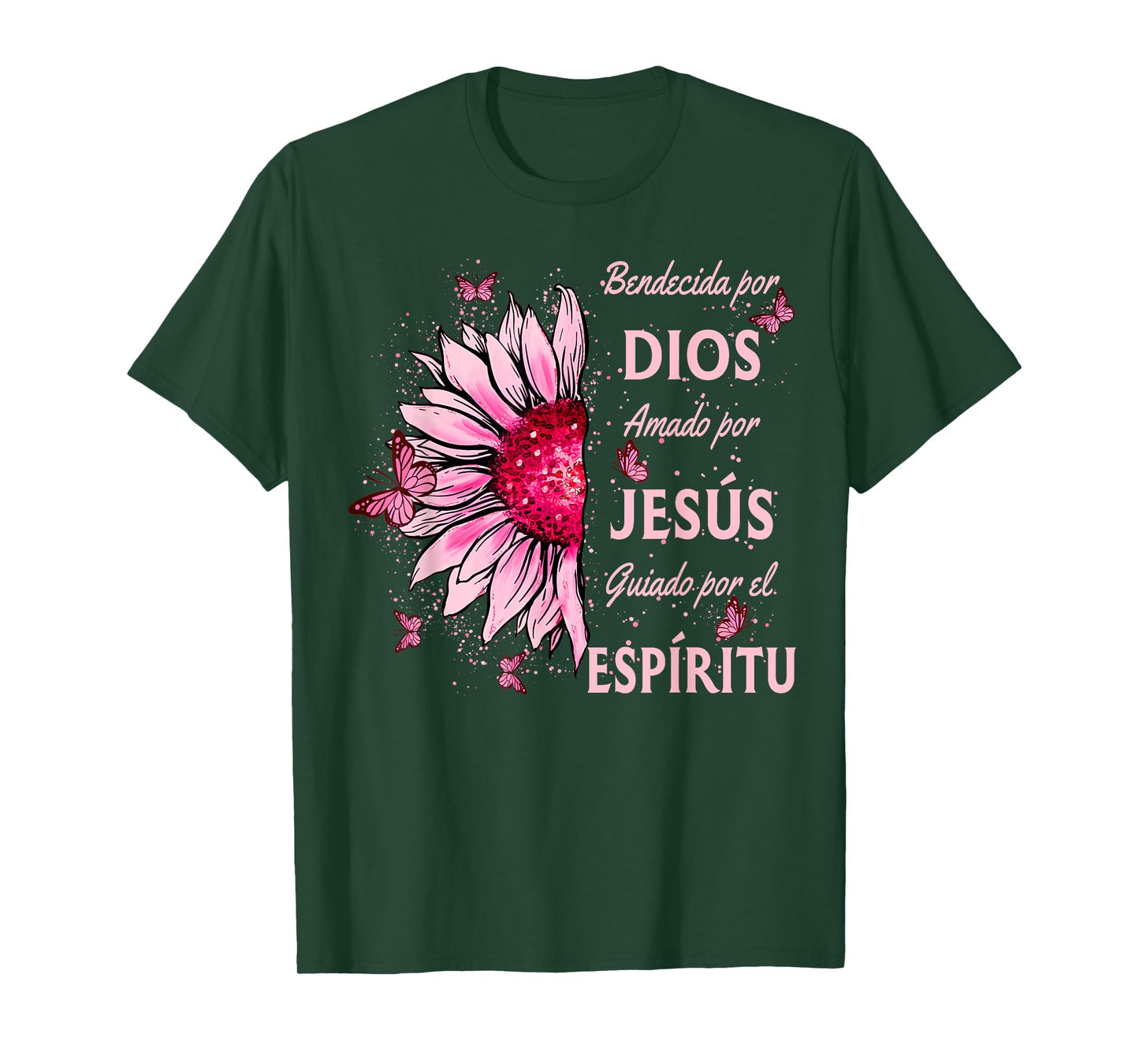 Blessed By God Loved By Jesus Pink Sunflower Spanish T-Shirt