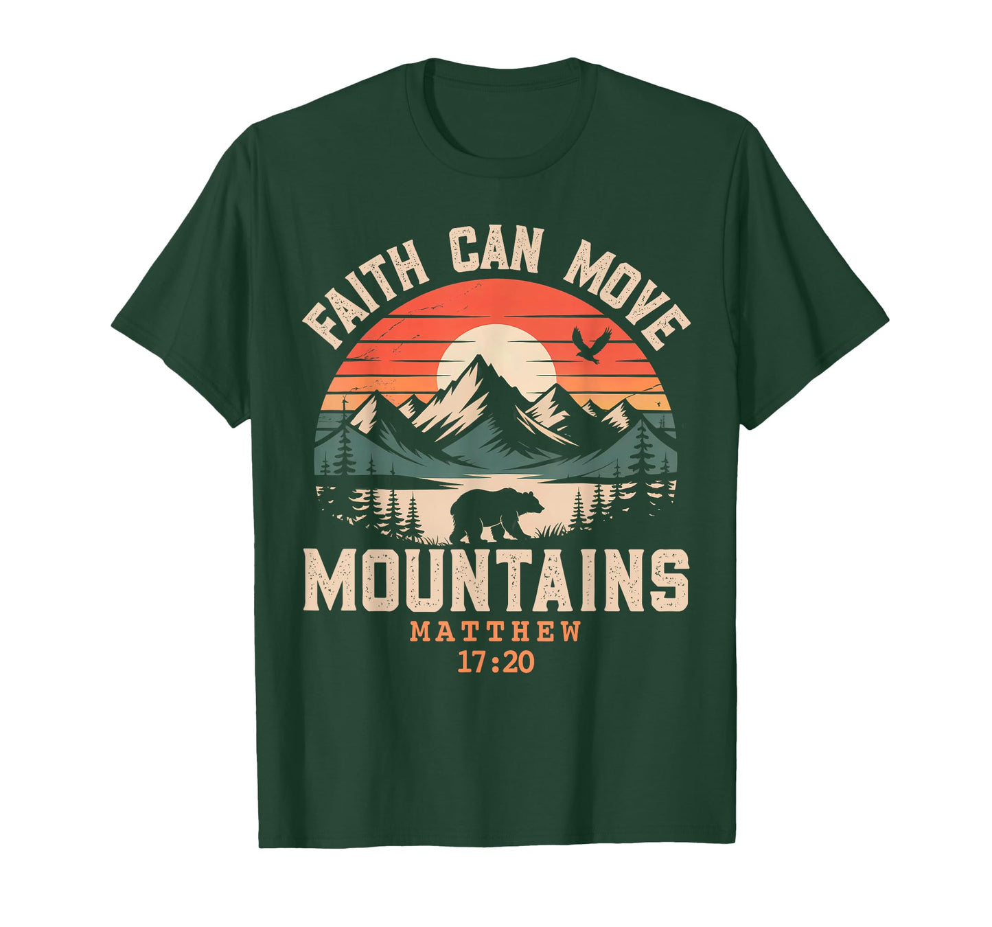 Faith Can Move Mountains Retro Sunset Bible Verse Christian T-Shirt