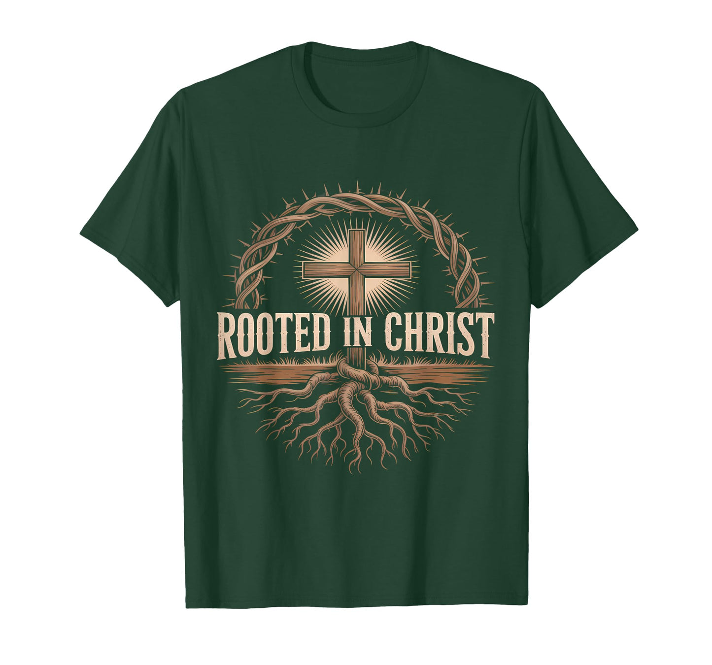 Rooted in Christ Jesus Christian Faith Cross T-Shirt