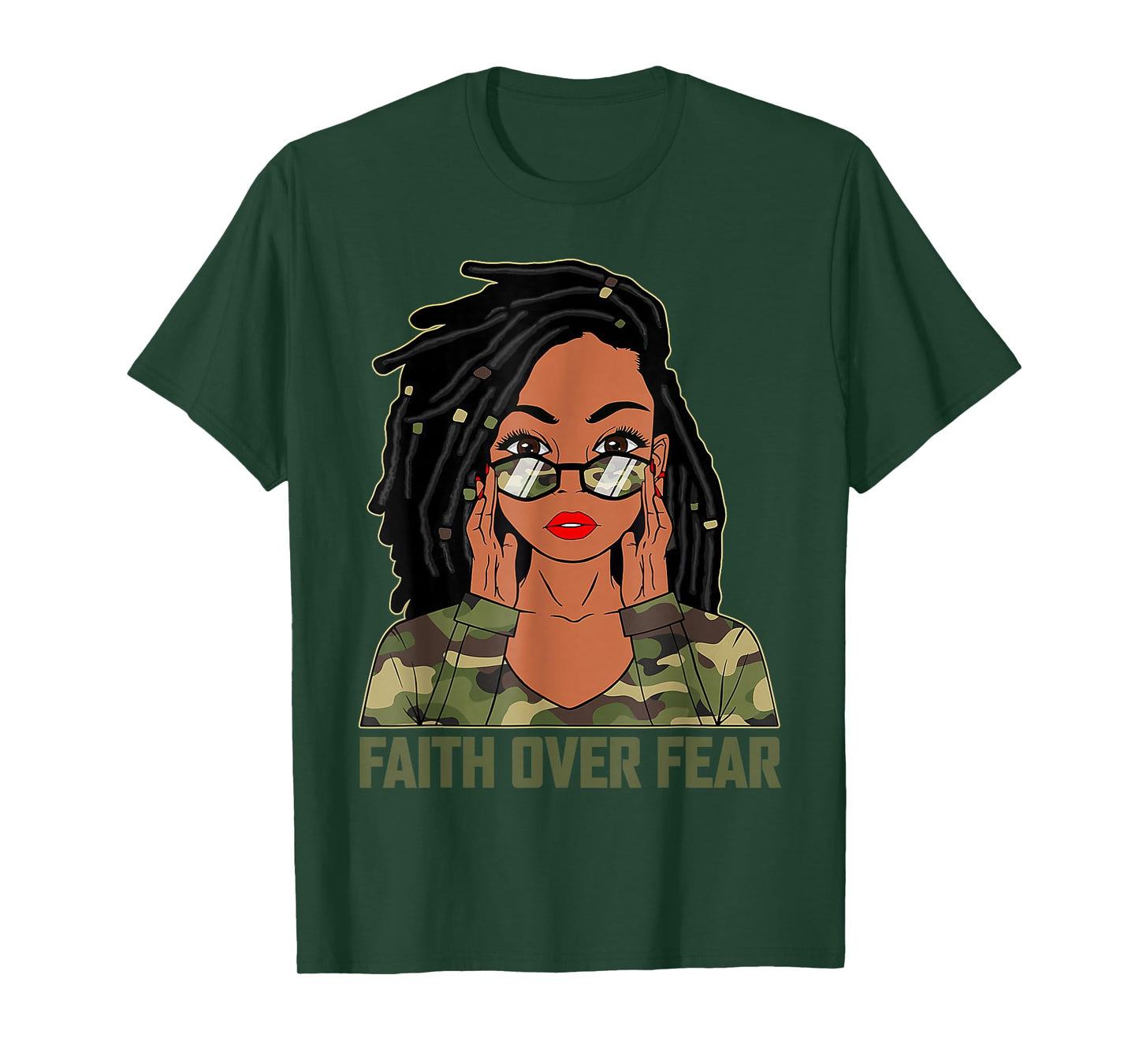 Faith Over Fear Christian Camo African American Afro Women T-Shirt