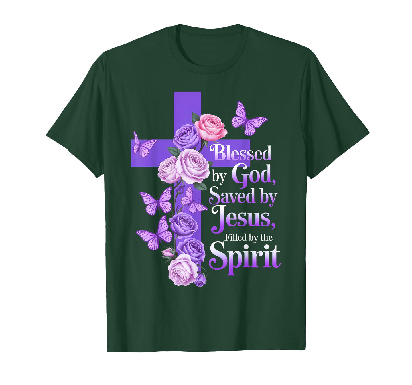 Blessed by God Saved by Jesus Butterfly Cross Christian T-Shirt