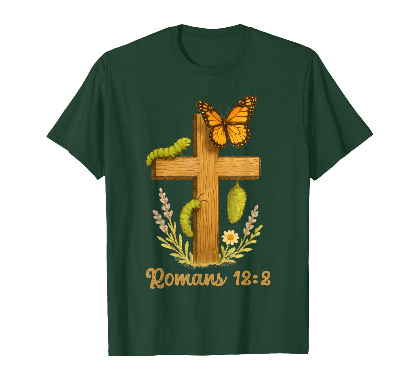 Christian Butterfly Cross Romans 12 2 Bible Verse Entomology T-Shirt