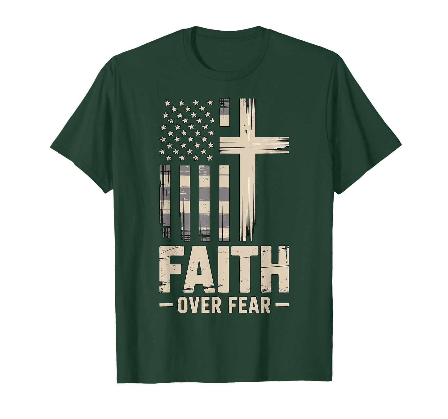 Faith Over Fear Cross American Flag T-Shirt