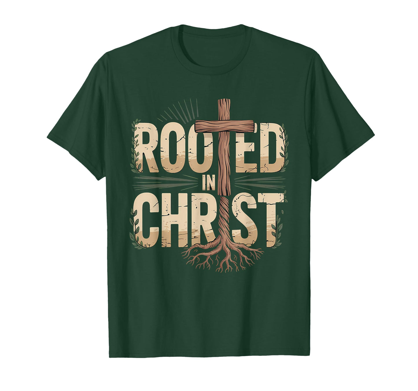 Rooted in Christ Jesus Cross Christian Faith T-Shirt