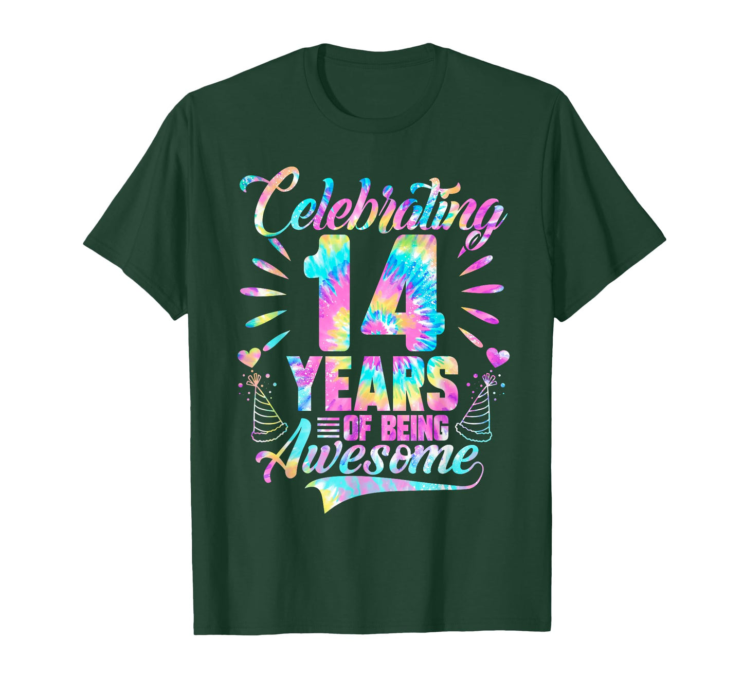 Celebrating 14 Year Of Being Awesome With Tie-dye Graphic T-Shirt