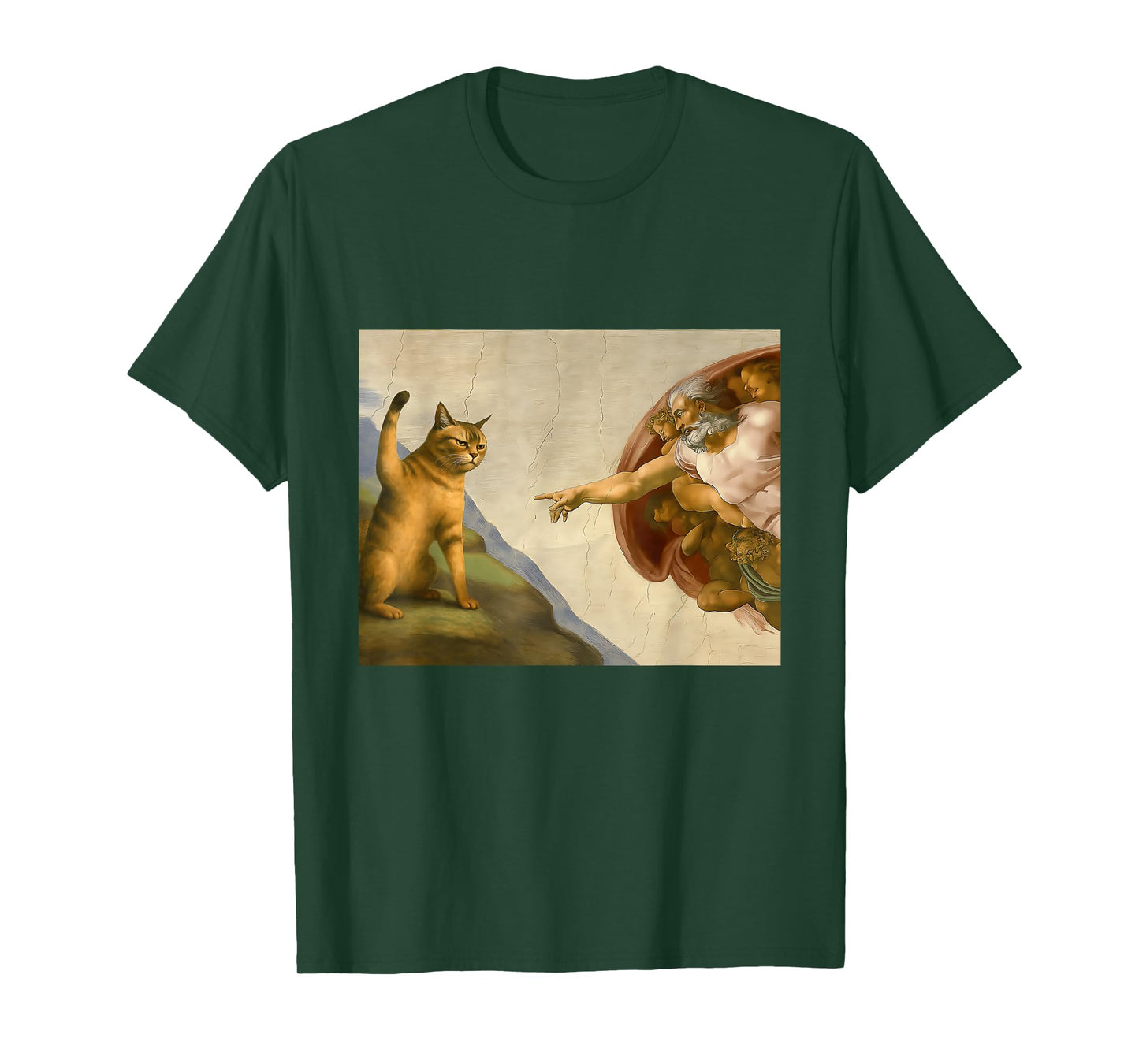 Funny Cat God Creation Of Adam-Michelangelo Jesus Art Meme T-Shirt for Men Women
