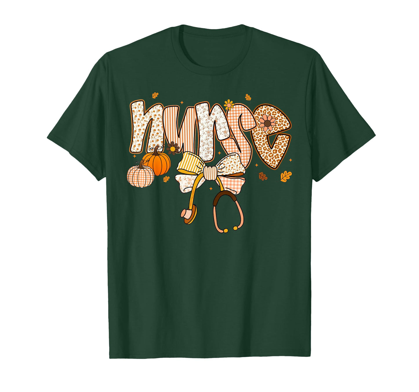 Thankful Nurse Fall Thanksgiving Stethoscope Coquette Bow T-Shirt