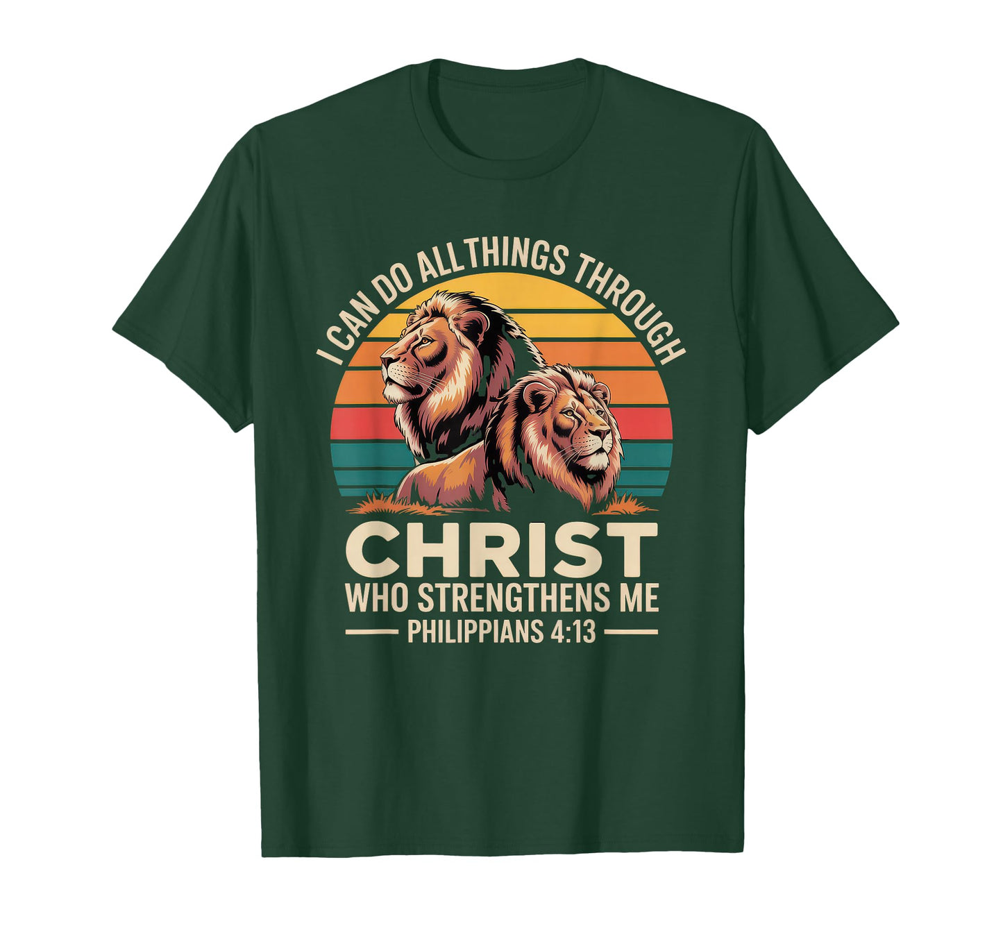Christian Tshirt Philippians 4:13 Religious Lion Strengthens T-Shirt