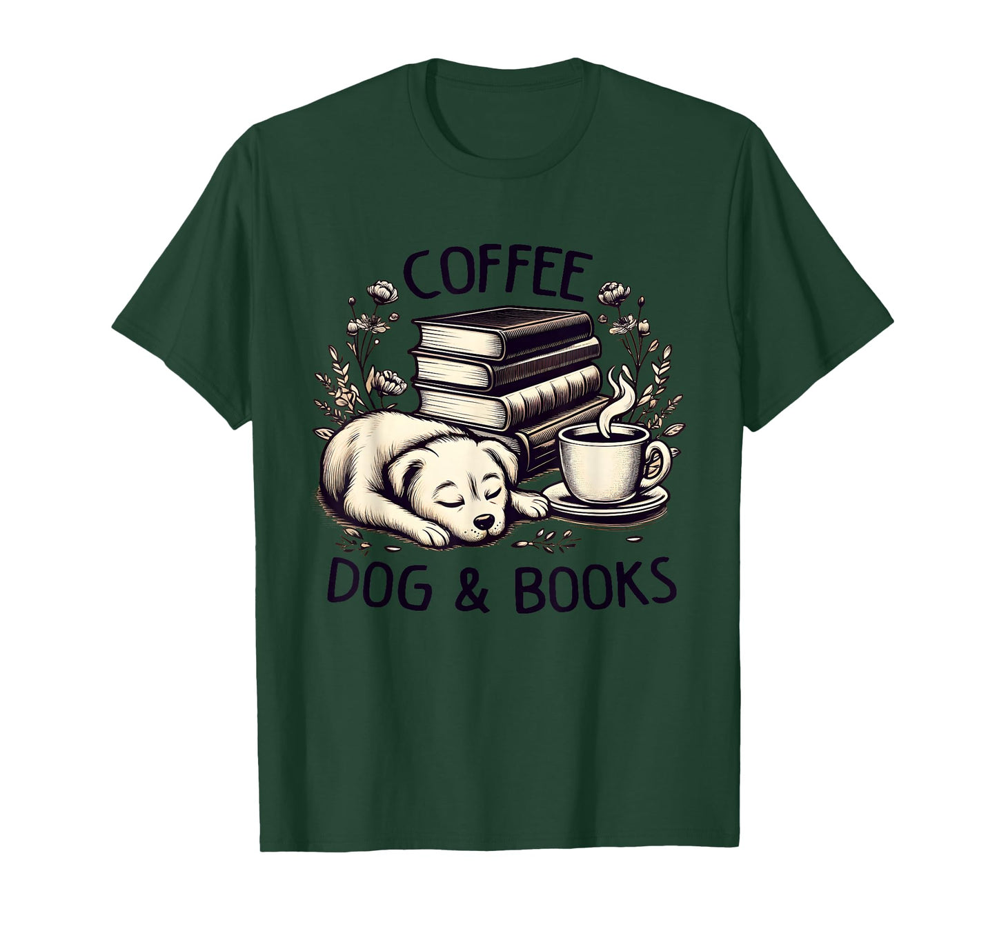 Funny Cute Coffee Dog Books Lover Gift Idea Women Men Kids T-Shirt