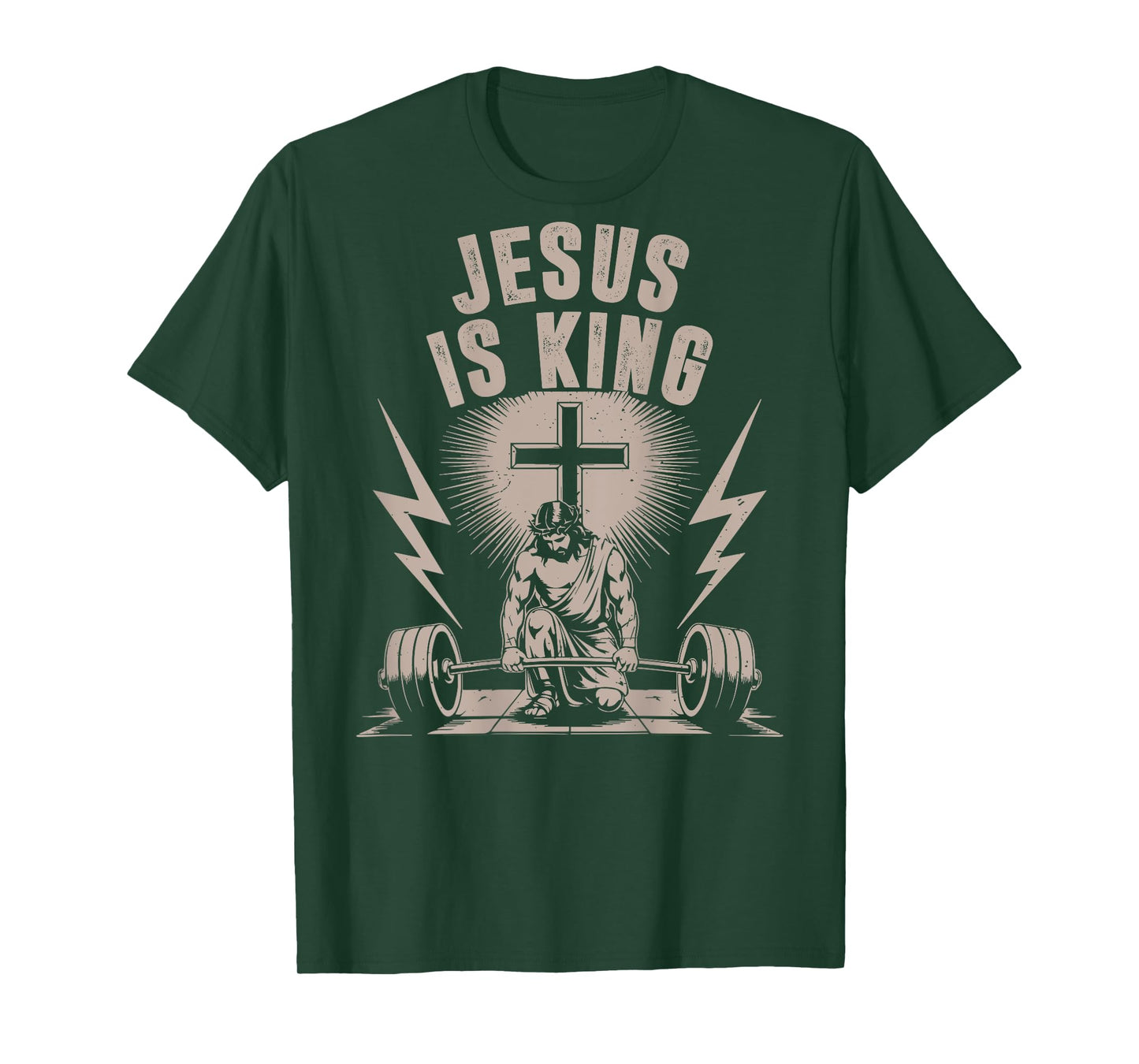 Jesus is King Barbell Cross Funny Christian Workout Gym Men T-Shirt