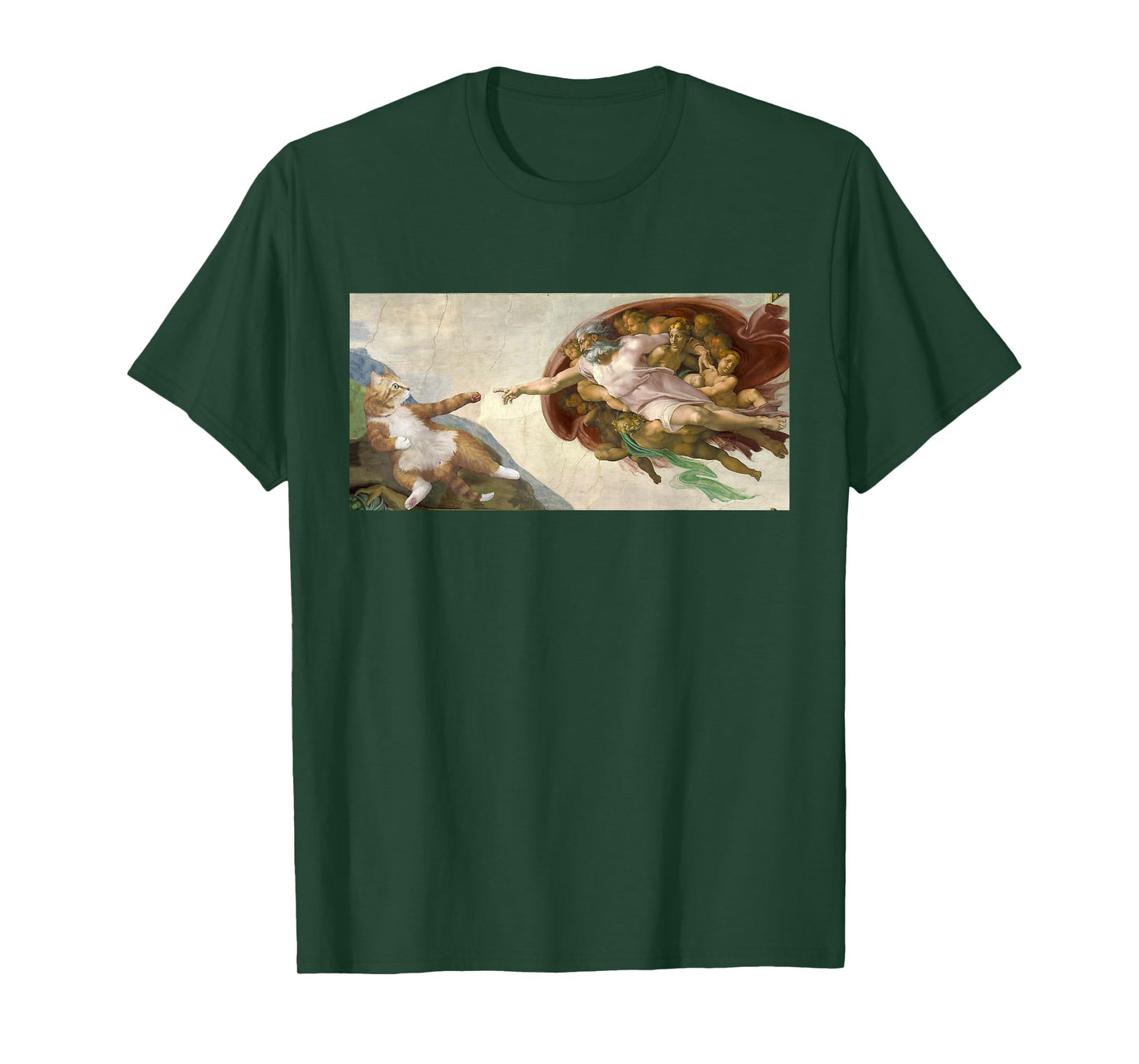 Funny Cat God Creation of Adam Art Michelangelo Jesus Art T-Shirt for Men Women Kids