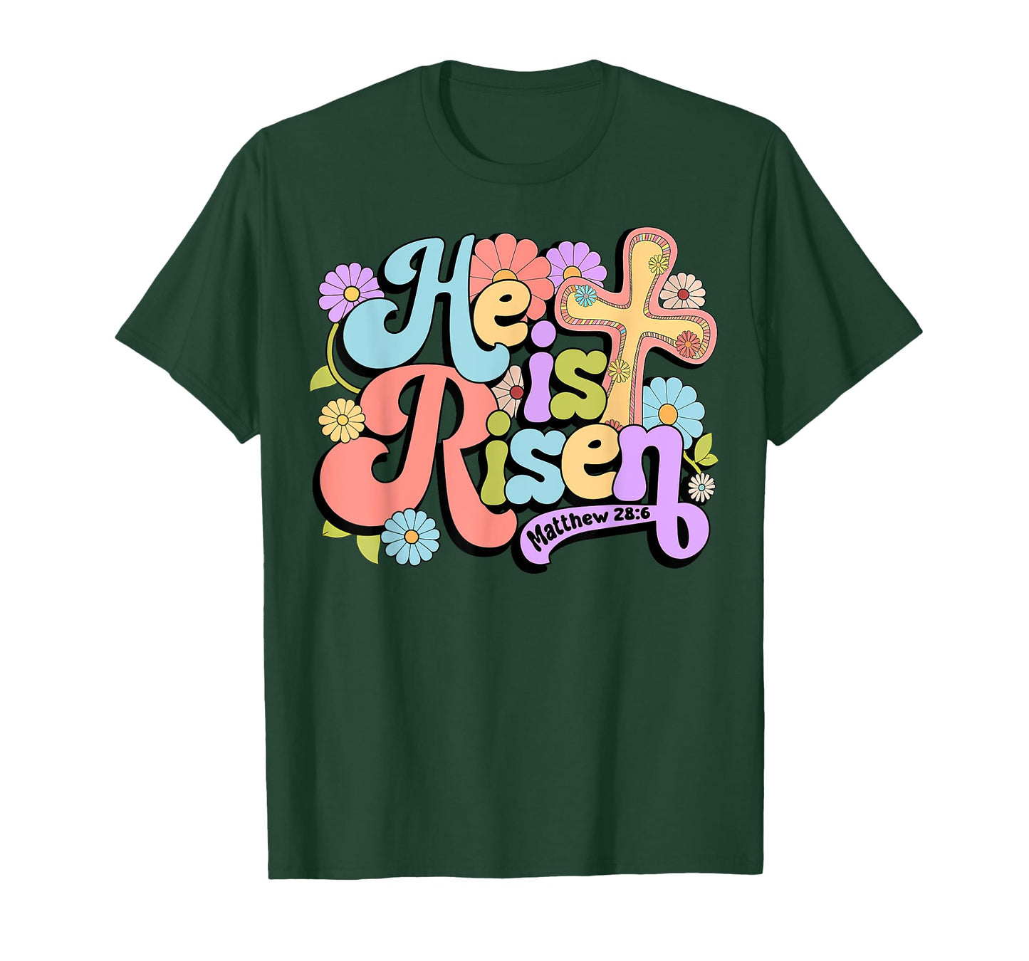 Floral He Is Risen Happy Easter Christian Bible Verse Faith T-Shirt