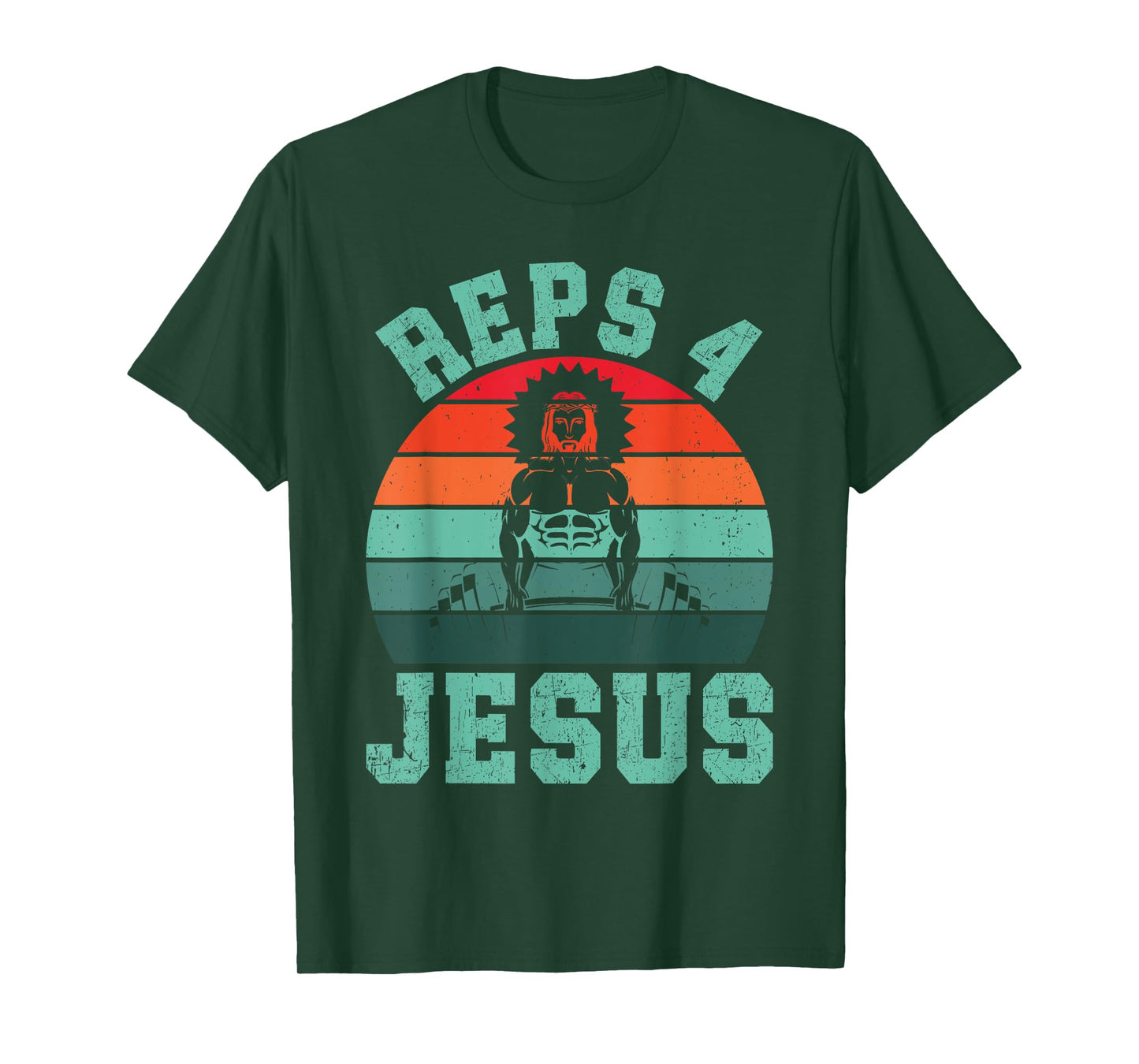 Jesus Reps 4 Jesus Christian Weightlifting Retro Fitness Gym T-Shirt