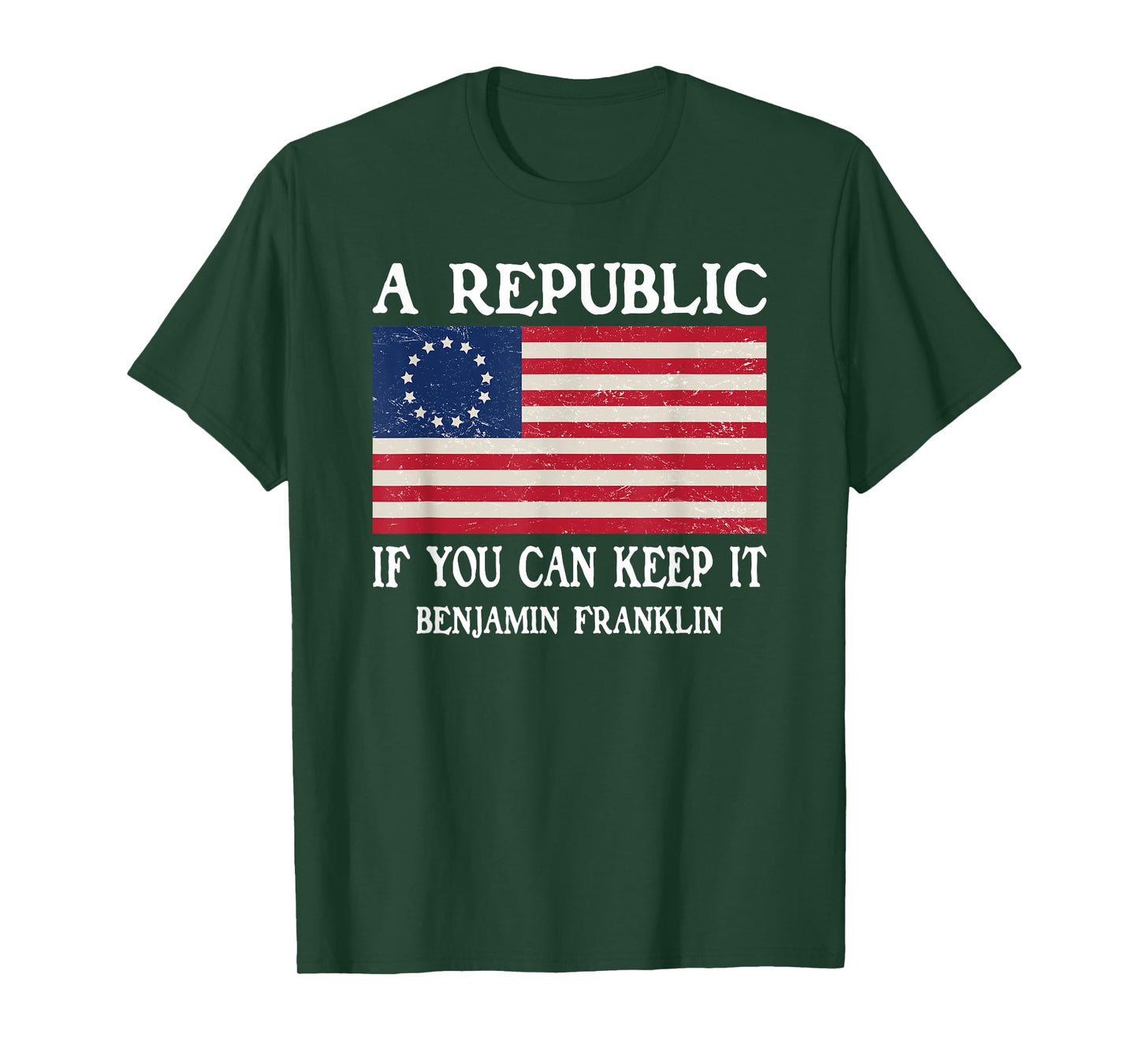 Ben Franklin Quote Designs A Republic, If You Can Keep It T-Shirt - Unisex-Adults, X-Small, Black, Short Sleeve