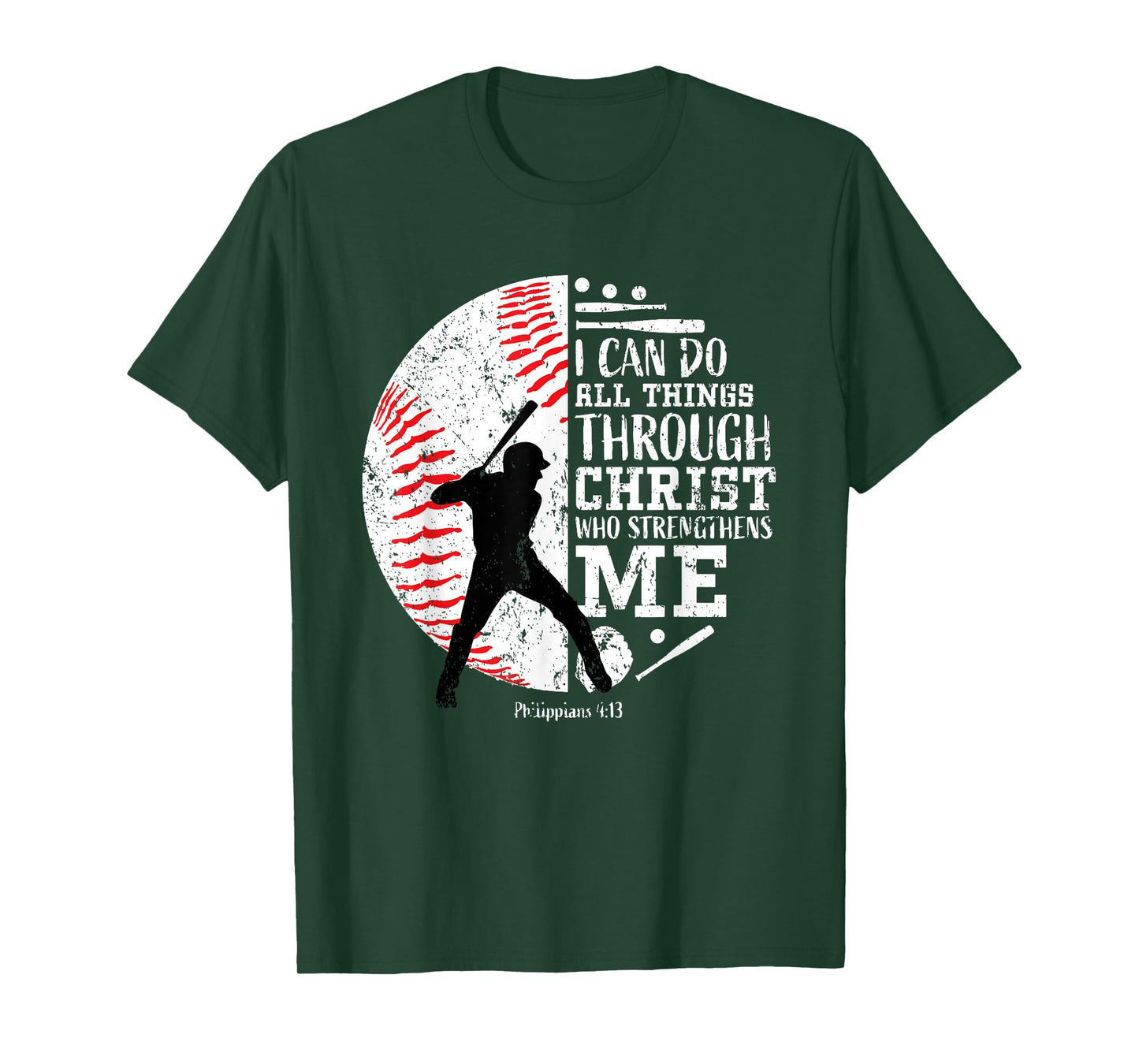Philippians 4:13 Baseball Player Graphic With Bible Verse T-Shirt