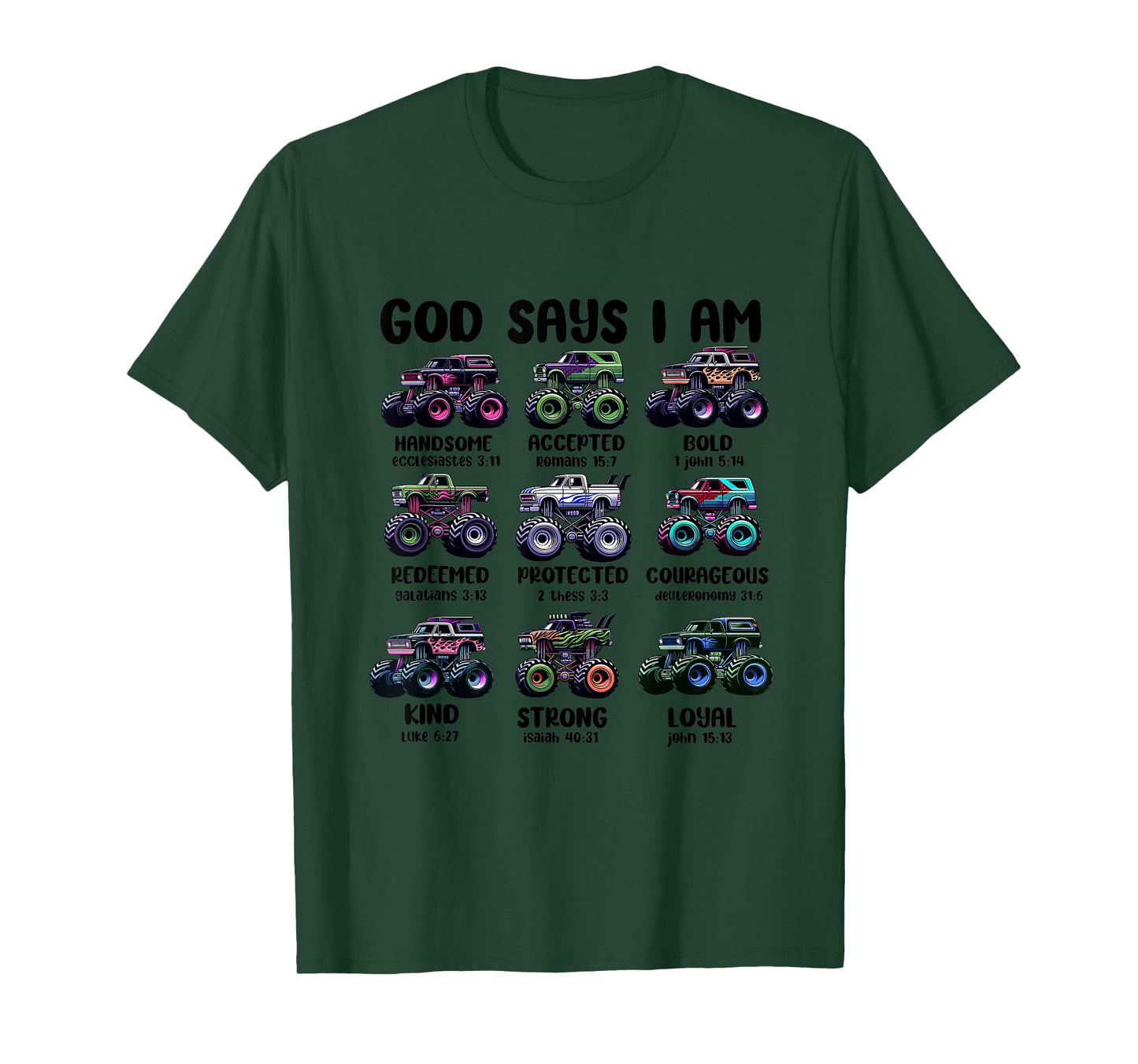 Funny God Says I Am Monster Truck Christian Bible Kids Boys T-Shirt