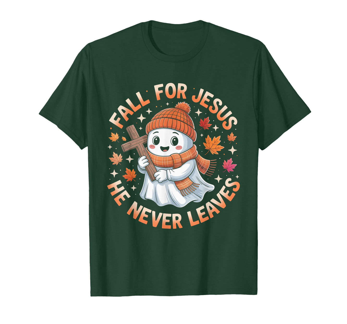 Fall for Jesus He Never Leave Cute Ghost Retro Halloween T-Shirt