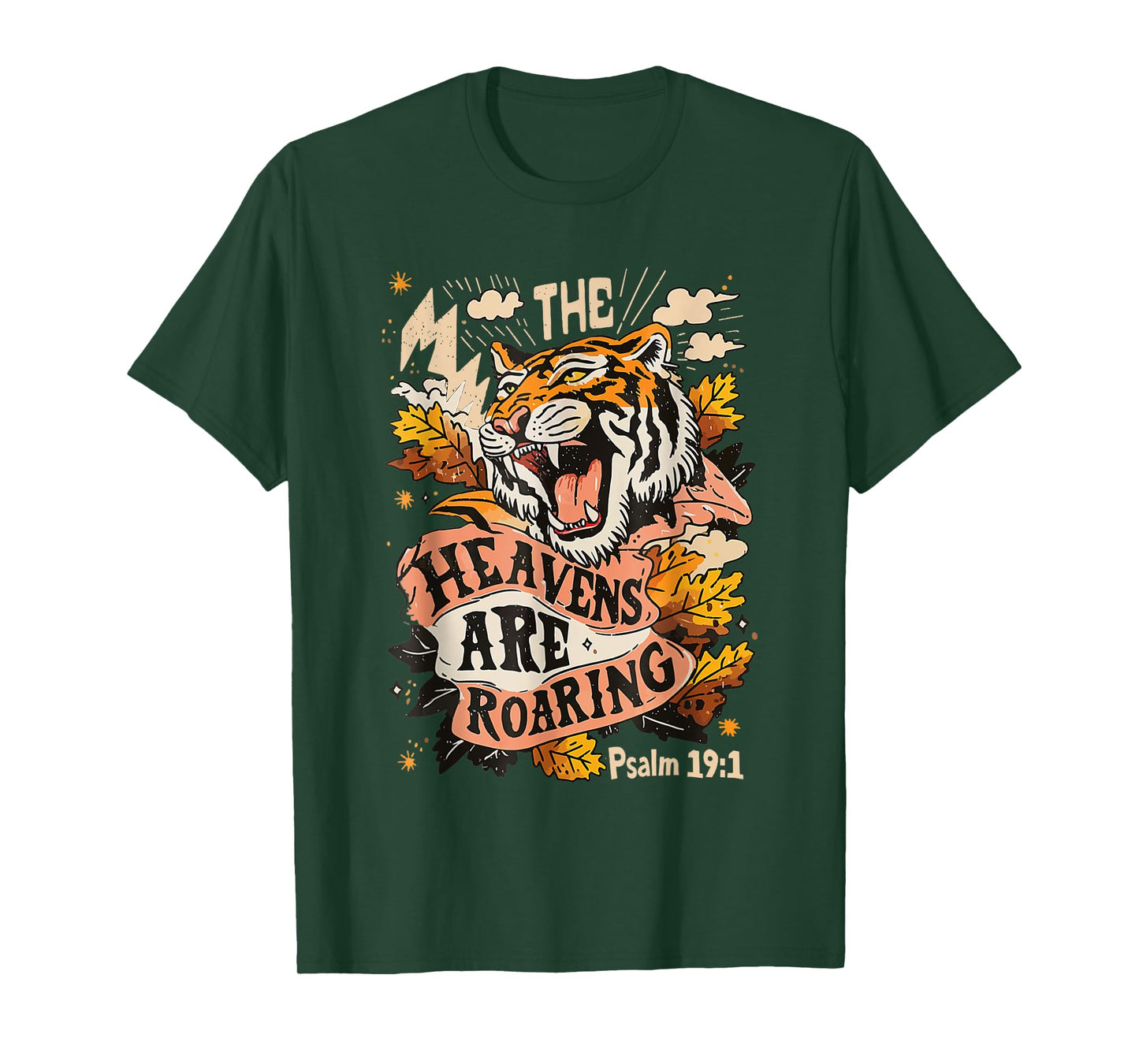 The Heavens are Roaring Psalm 19:1 Retro Fall Tiger Graphic T-Shirt