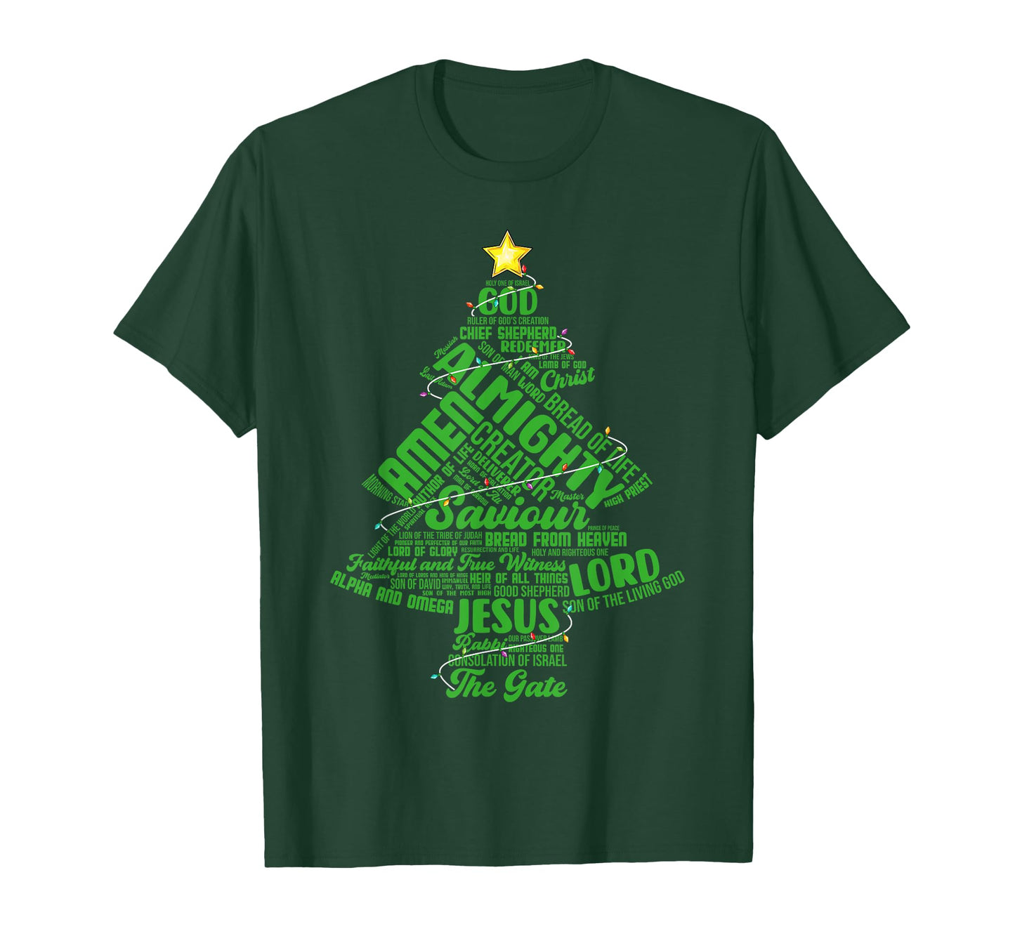 Names Of Jesus Christmas Tree Lights Christian Xmas Pajama T-Shirt