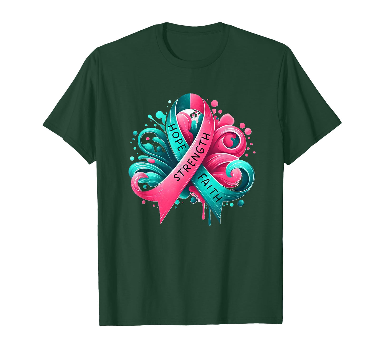 Hope Faith Strength Breast Cancer Awareness and Support T-Shirt