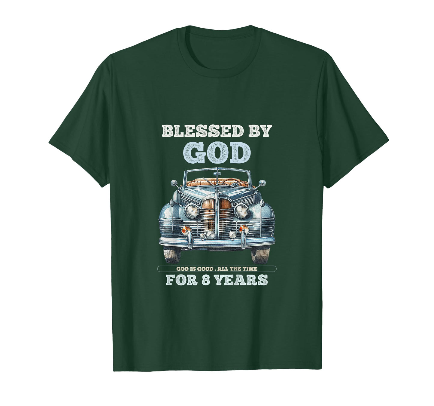 Kids Blessed by God for 8 Year Old Vintage Car 8th Birthday Boy T-Shirt