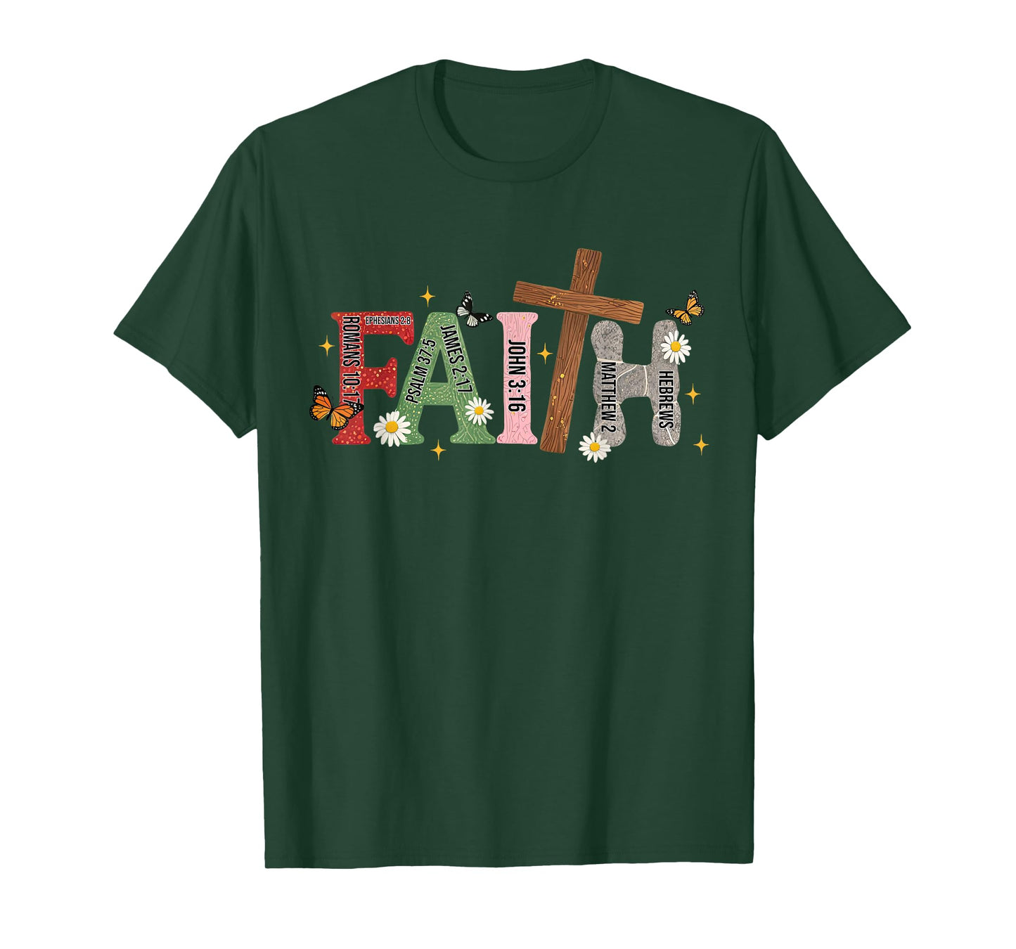 Floral Faith Bible Verse Christian Scripture Cross Religious T-Shirt