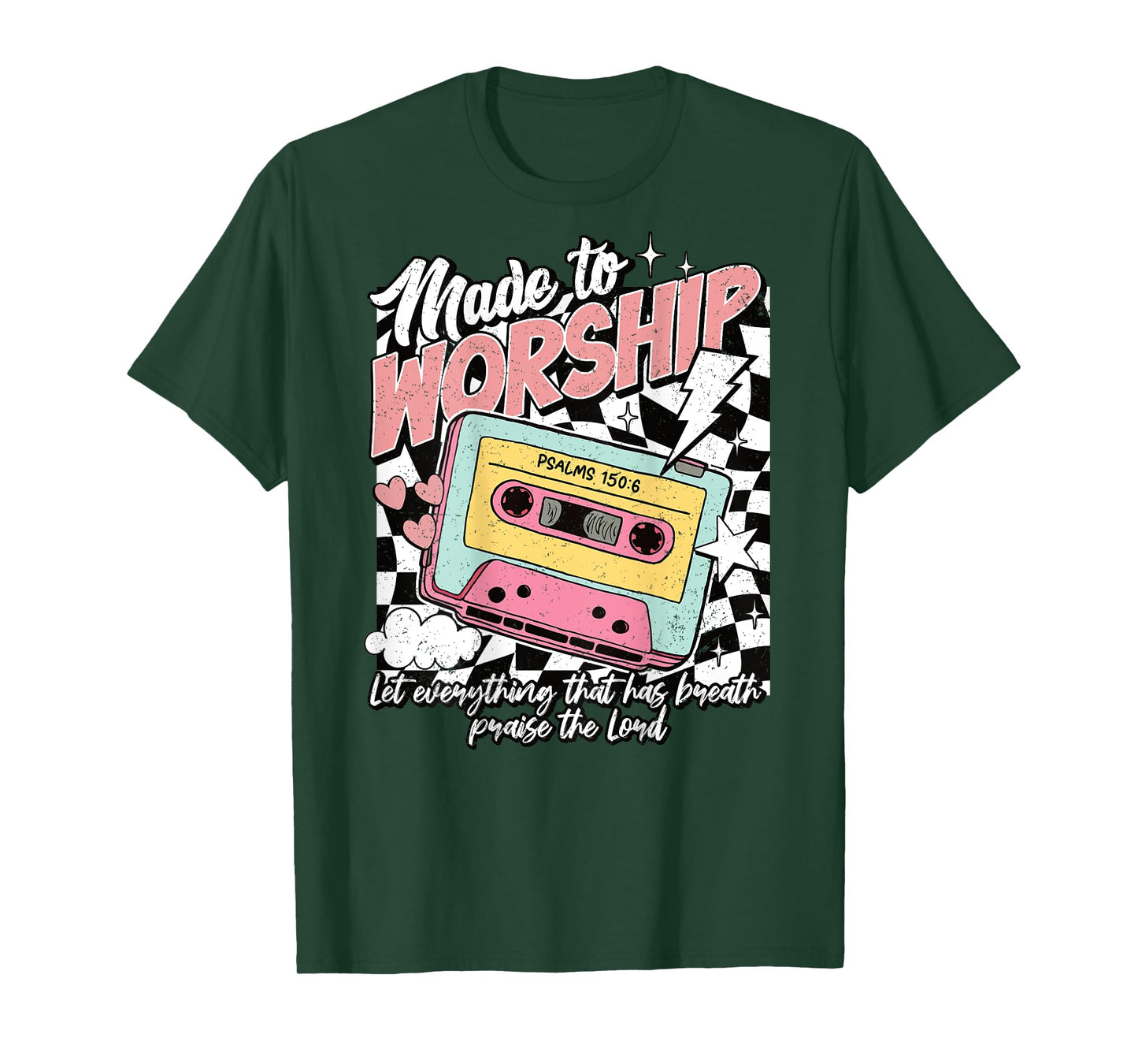 Retro Cassette Made to Worship Psalms 150:6 Christian Music T-Shirt