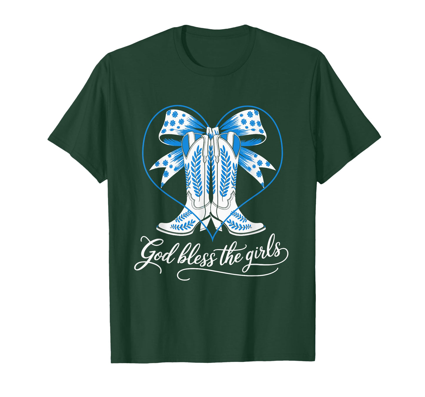 God Bless The Girls Western Cowgirl Boots Heart Bow Country T-Shirt